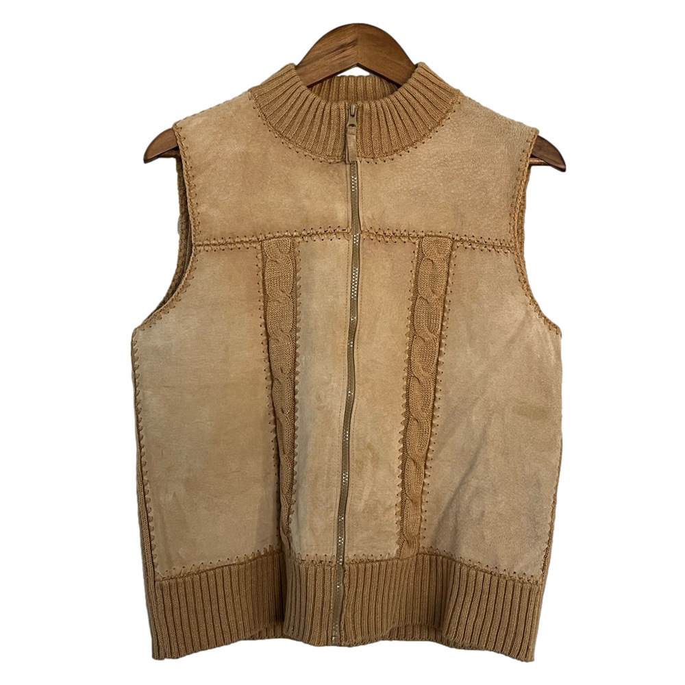 Vintage Designers Studio Originals Suede Leather and Cable Knit Vest Tan Size M - Picture 3 of 13